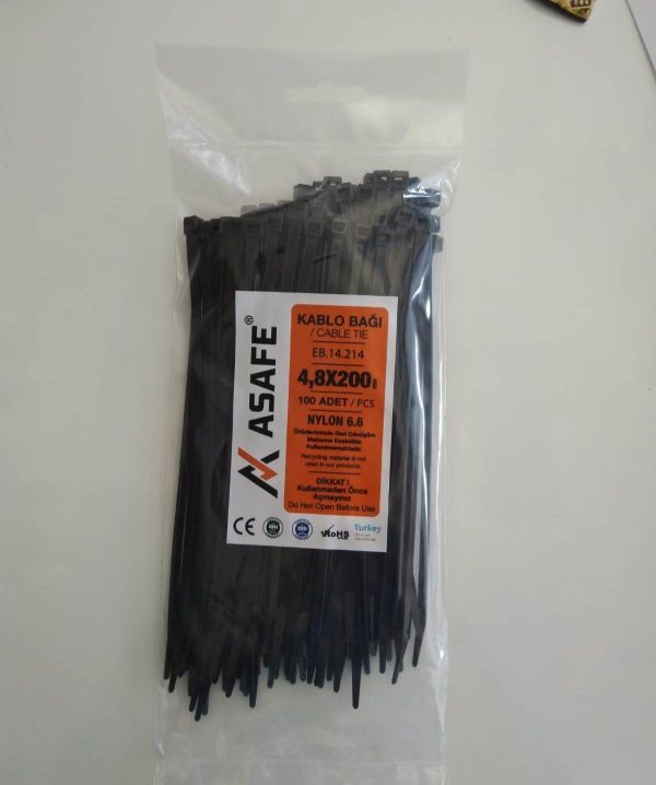 ASAFE 4,8x200 Plastik Kablo Bağı (100 Ad)